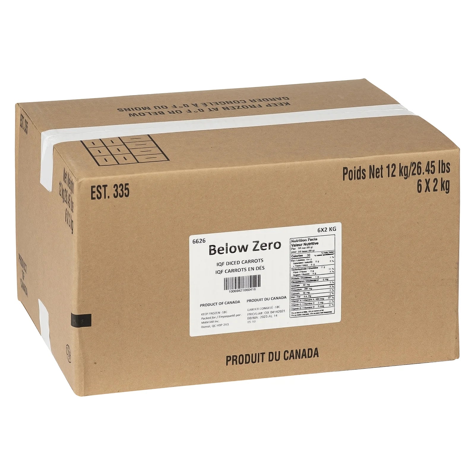 Below Zero - Diced Carrots 6x2kg