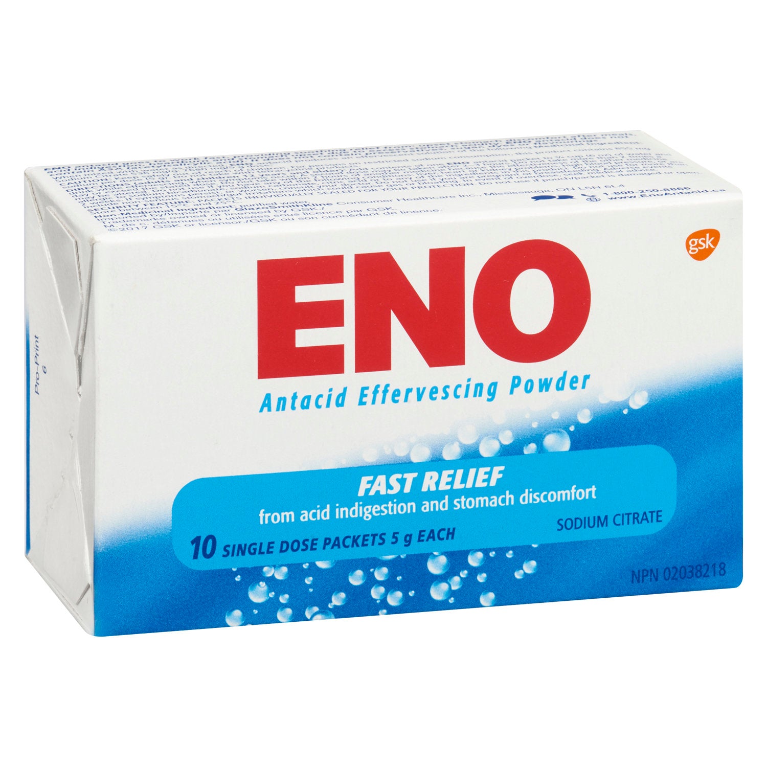 Poudre effervescente antiacide ENO, citrate de sodium, 10 sachets unidoses de 5 g chacun