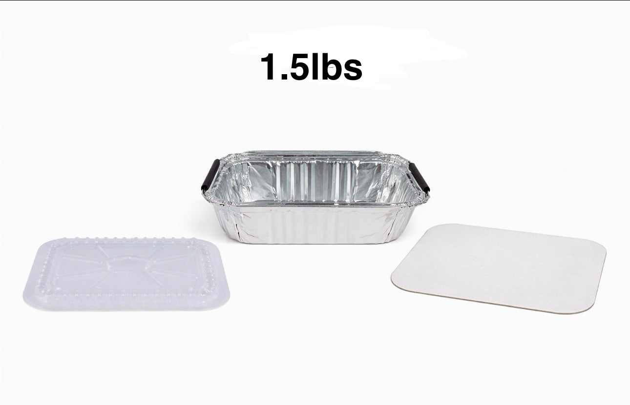 1.5lb Oblong - Aluminium Foil Container - Plastic or Paper Lid - 500 ct
