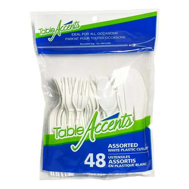 Table Accents - Plastic Mixed Cutlery White 48PK