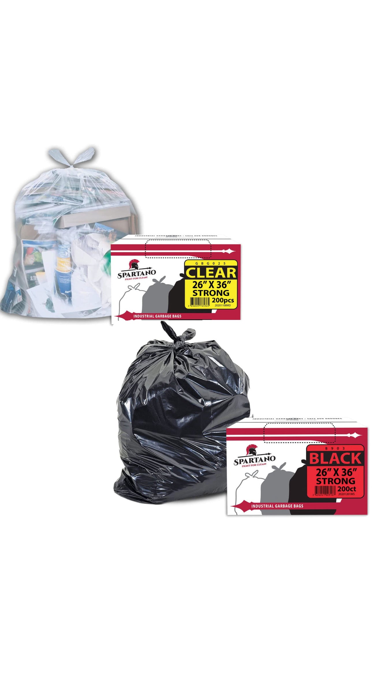 Spartano - Garbage Bags - Strong - Black/Clear - 26"x36"- 200pcs