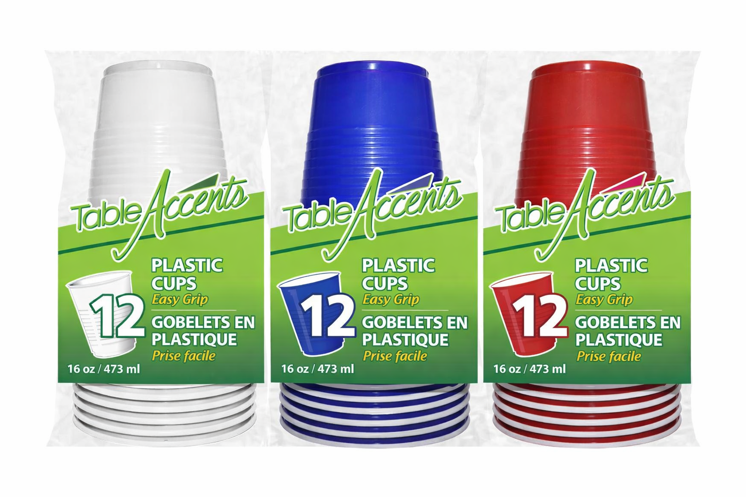 Table Accents - Plastic Beer Cups 16 OZ Red/White/Blue - 12PK