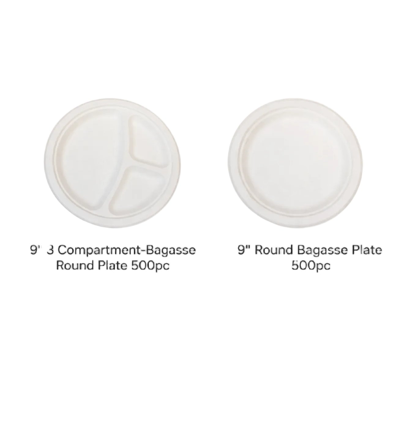 9" Round Bagasse Plate - 1 OR 3 COMPARTMENT - 500pc