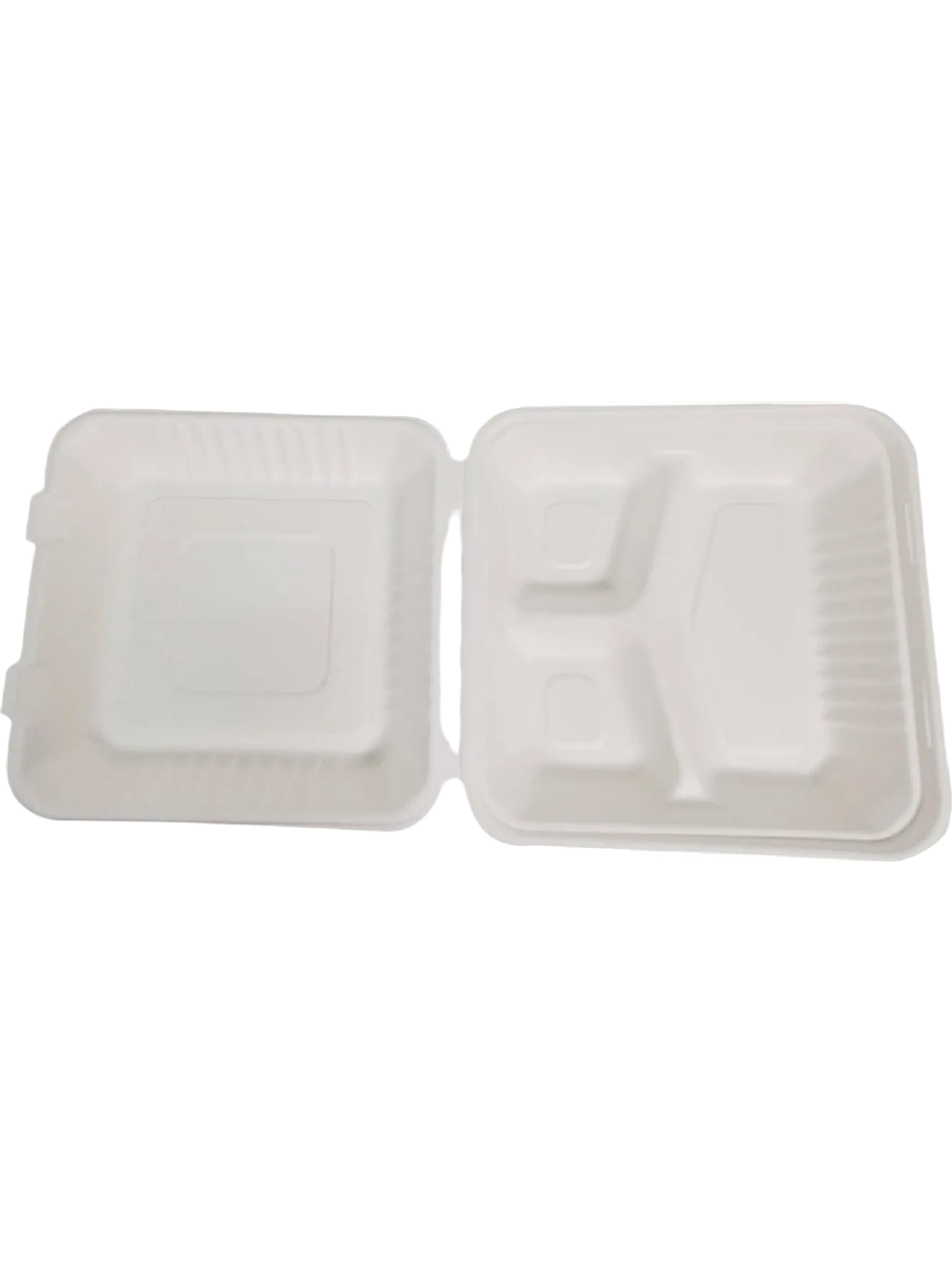 Bagasse Clamshell Hinged Container - 9X9 - 3 Compartment 200pc