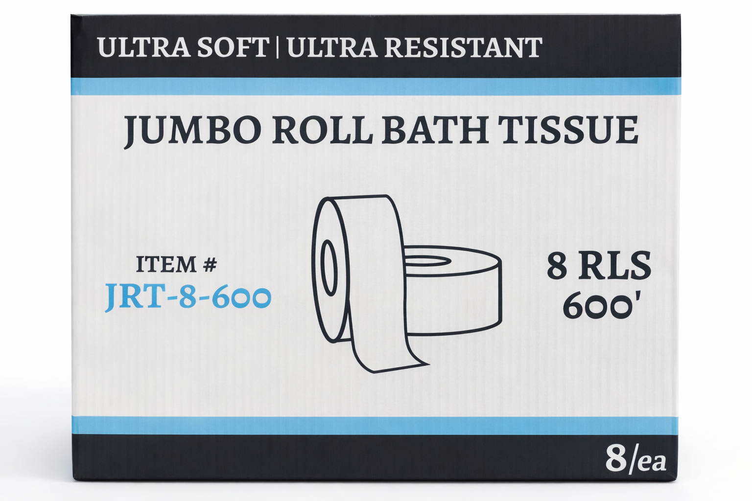 Jumbo Roll Bath Tissue – Ultra Soft & Ultra Resistant, 8 Rolls (600 ft Each)
