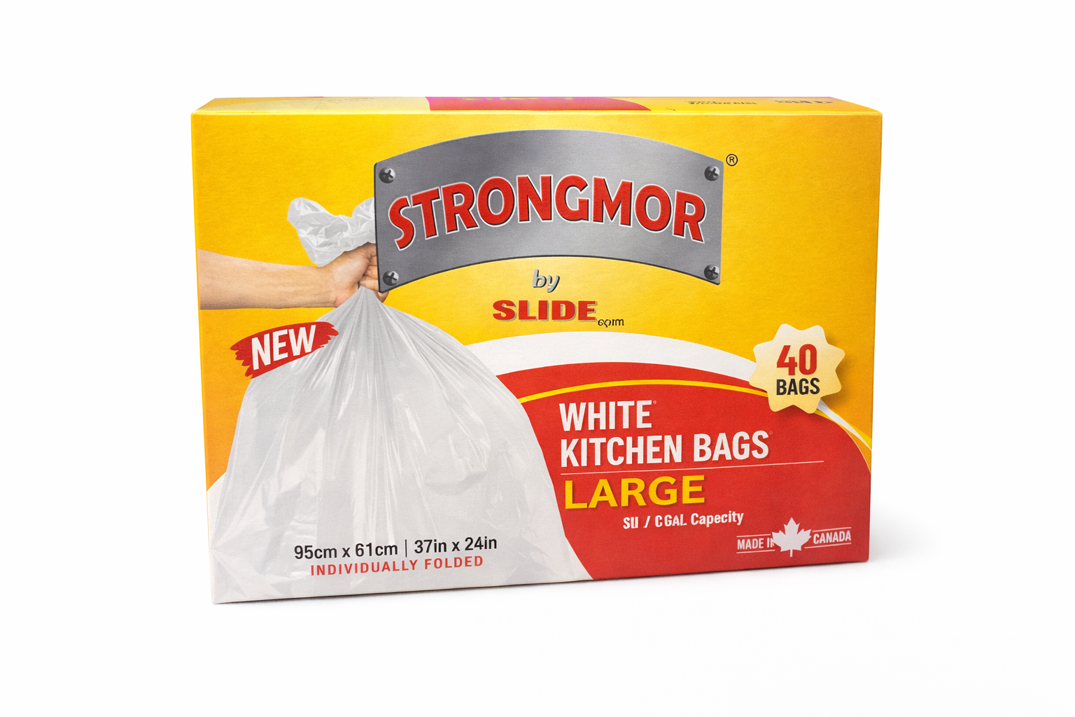 Strongmor White Large Kitchen Garbage Bags – 40 Count (30 L / 8 Gal) - 12 in box