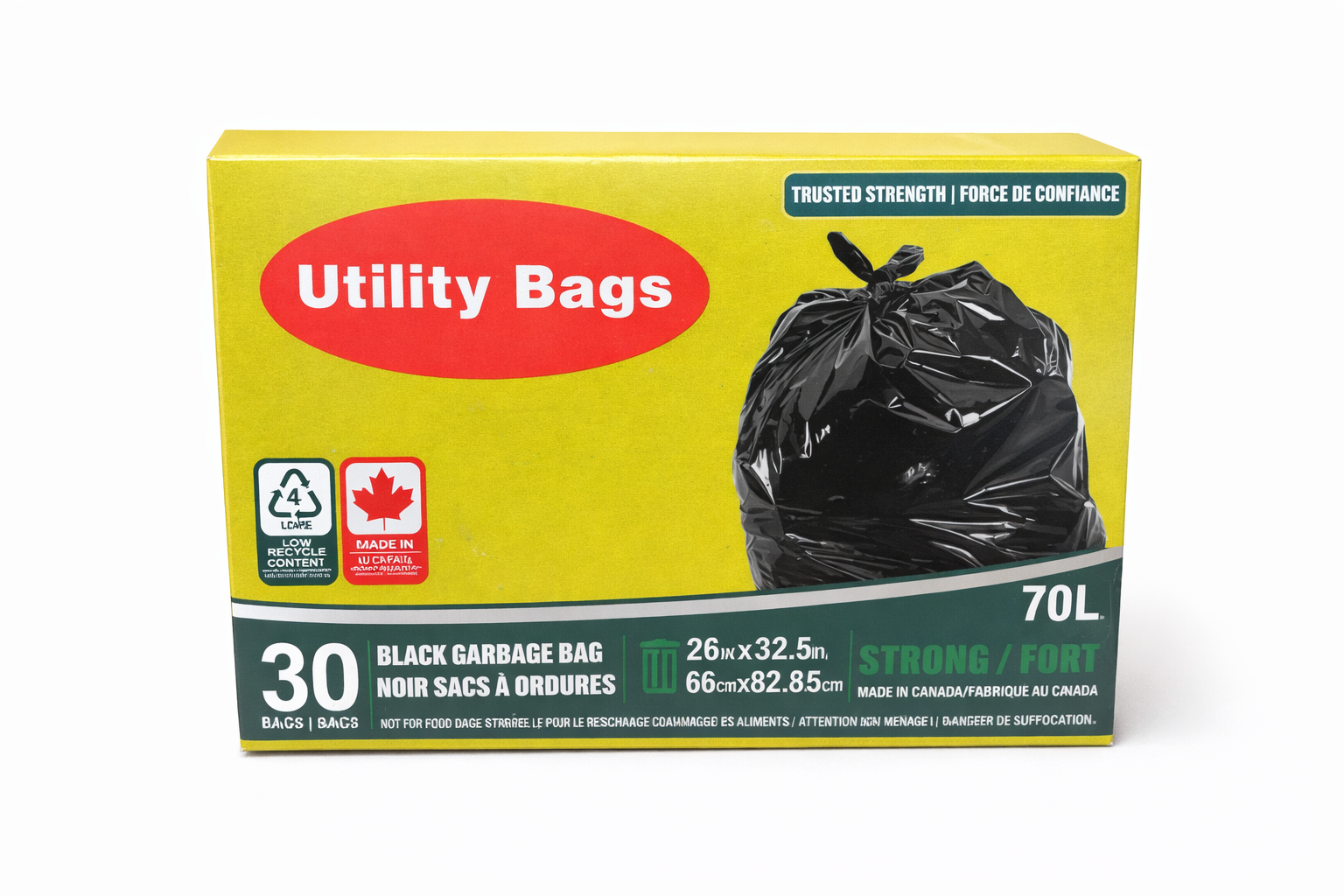 Utility Black Garbage Bags – 30 Count (70 L) Strong & Durable