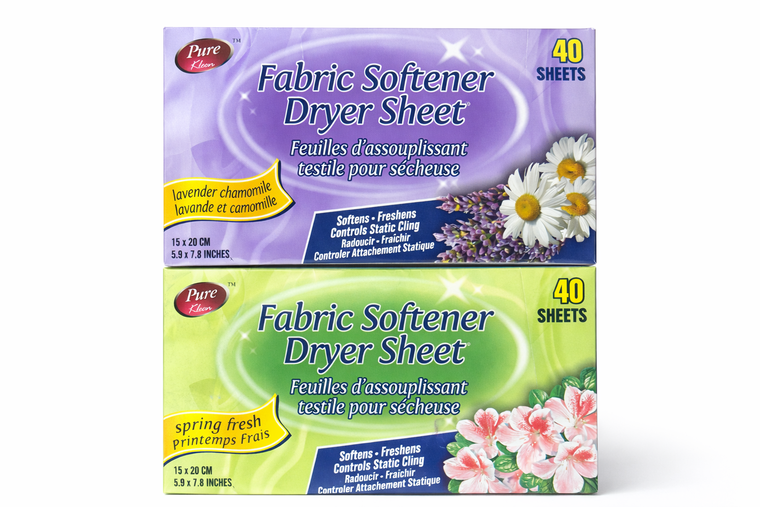 Pure Kleen Fabric Softener Dryer Sheets – Assorted Scents (Lavender Chamomile OR Spring Fresh), 40 Sheets