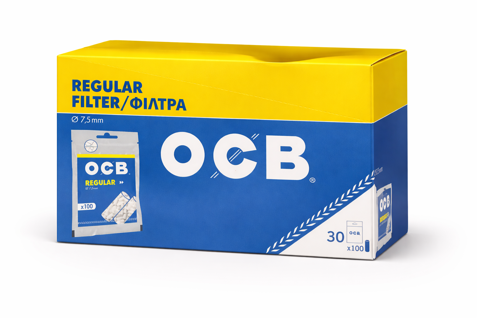 OCB Regular Filters – Ø 7.5 mm, Case of 30 Packs (100 Filters Each)