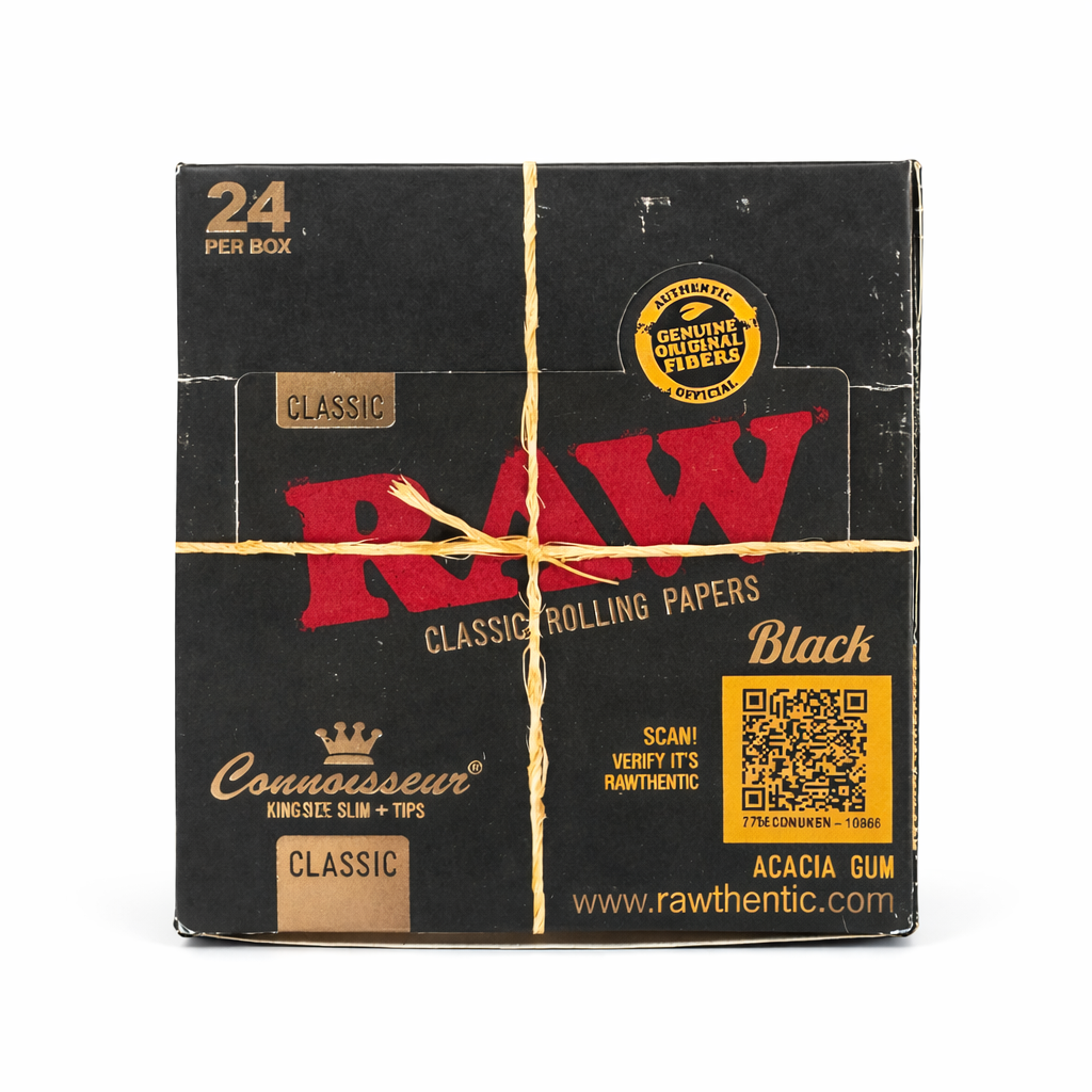 RAW Black Classic Rolling Papers – Connoisseur Kingsize Slim + Tips (24 Packs)