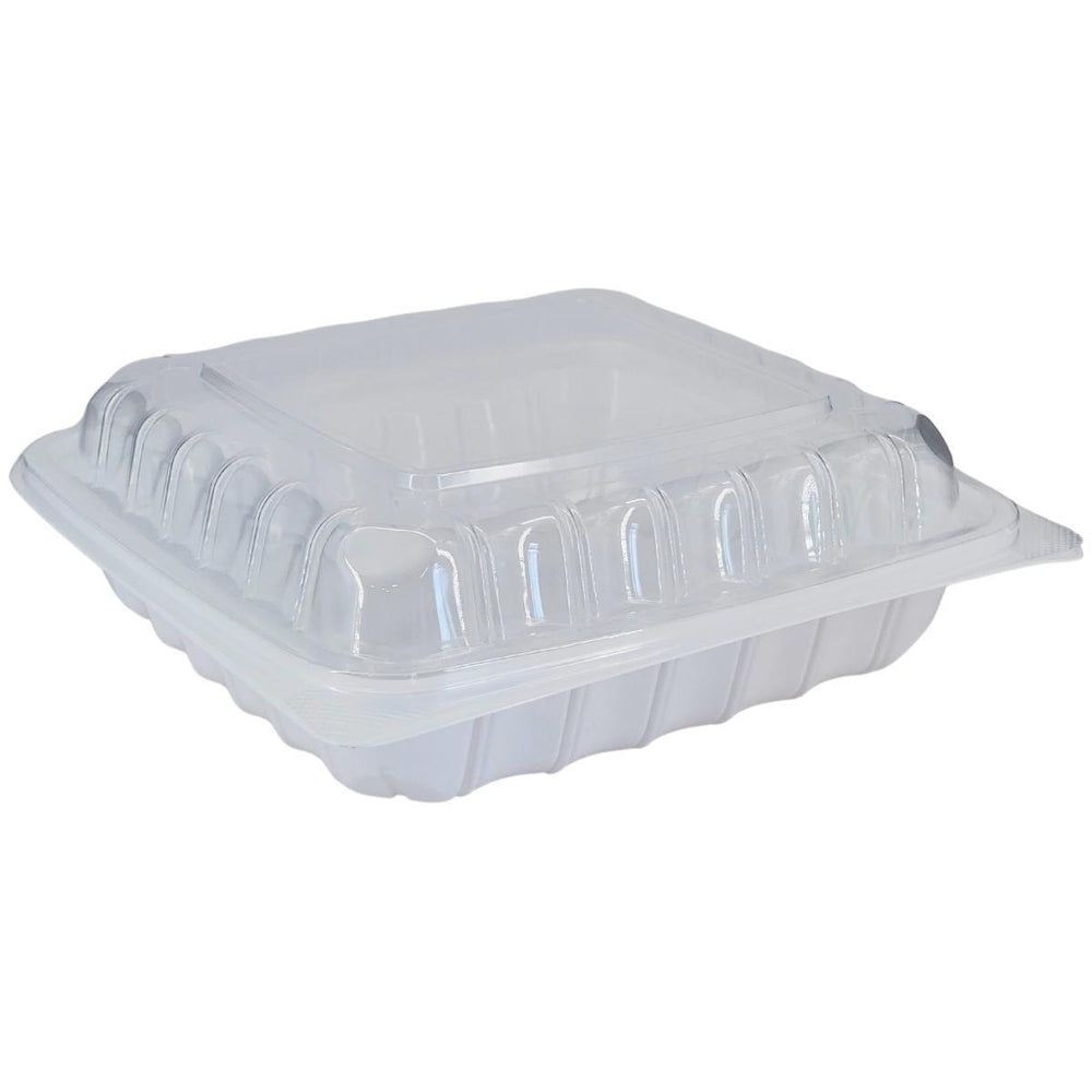 Value+ - YR991W-V - PP Hinged Cont. - 9.3x9x3" - White w/Clear Lid
