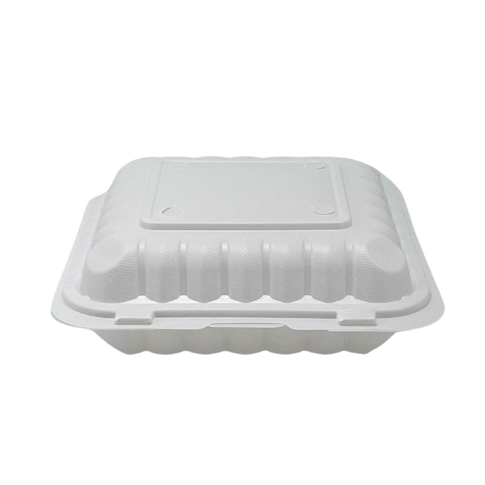 Eco-Craze MFPP Clamshell Container 8x8x2.6"- 1 Compt White