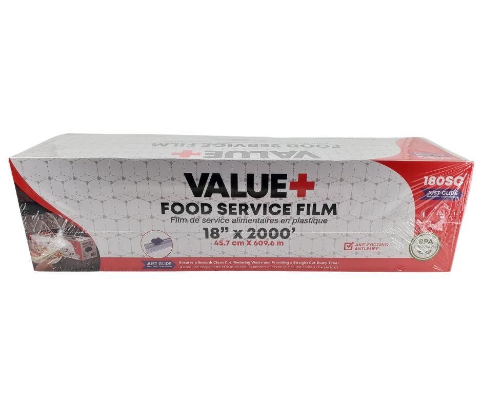 Value+ - 18" x 2000' Food Service Film Wrap with Slide Cutter Box