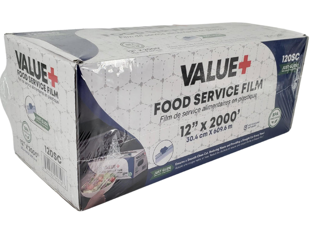 Value+ - 12" x 2000' Food Service Film Wrap with Slide Cutter Box