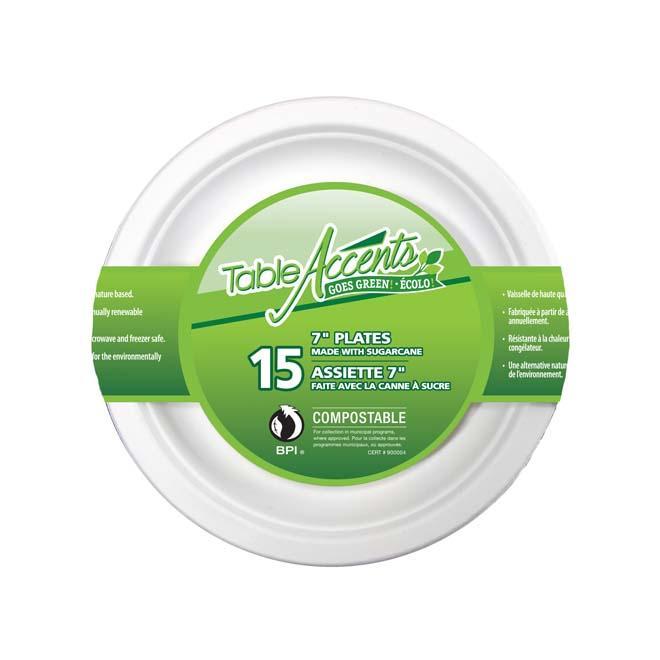 Table Accents Compostable Plates - 15/Pack, 7''